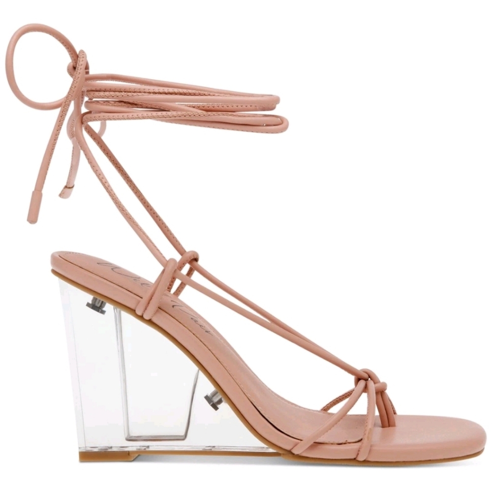WILD PAIR Womens Nude Beige Santeago Square Toe Wedge Heeled Thong Sandals 9.5